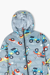 Kids Monster Truck Print Puffer Jacket