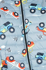 Kids Monster Truck Print Puffer Jacket